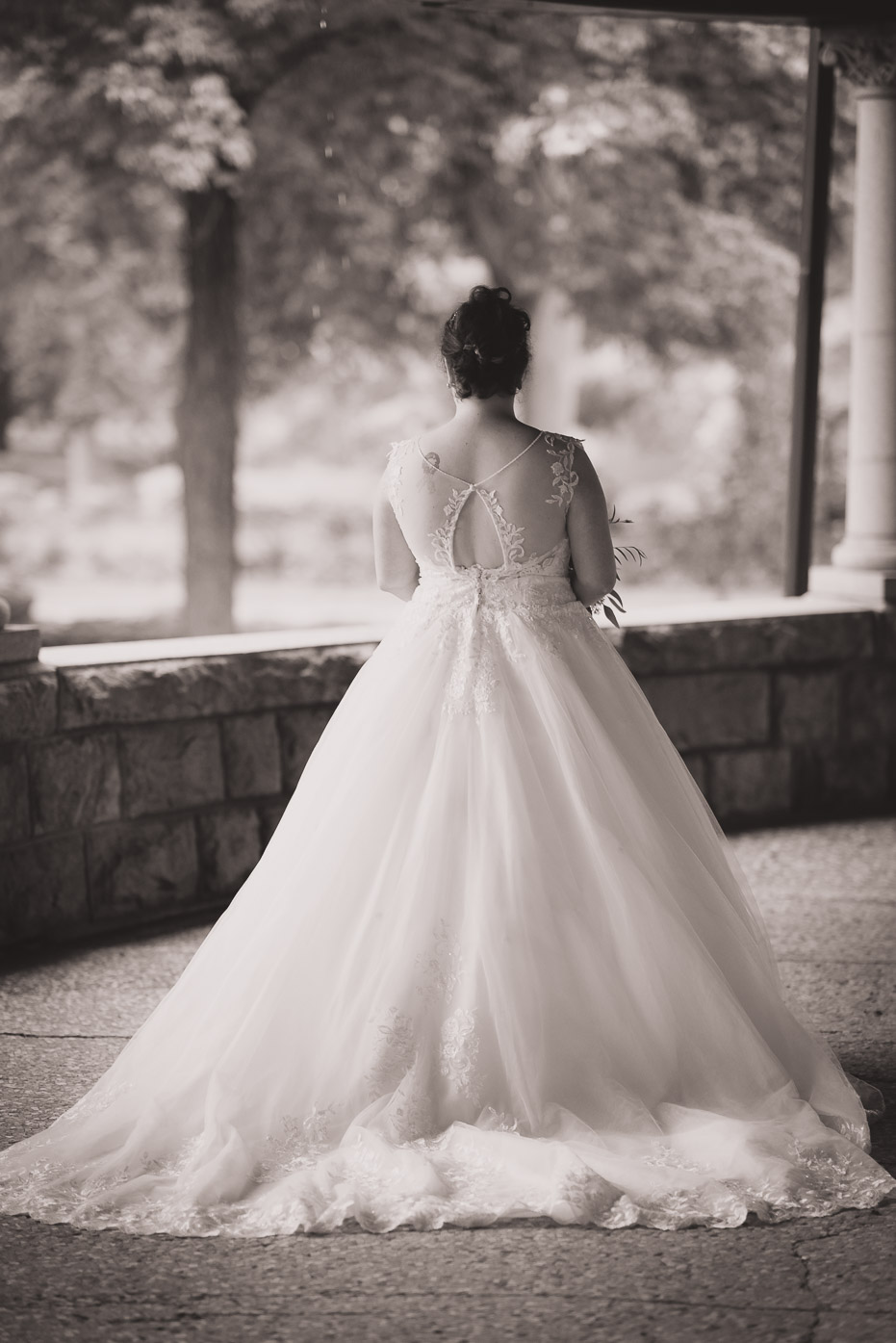 Back of Bridal Gown Flowing Train on Wedding Day