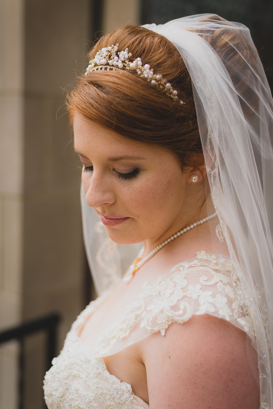 Bride with veil and pearl headband