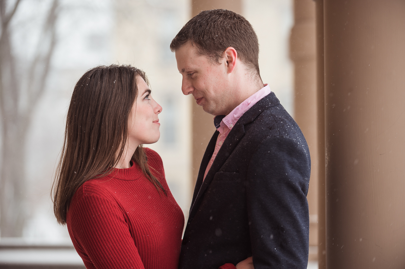 Staring into each other for engagement session photos