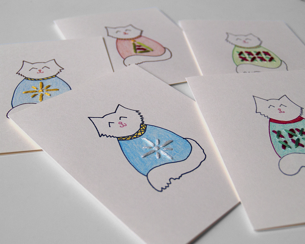 Hand-drawn and -colored with embroidered details for Tucknote | Marker, colored pencil, embroidery floss