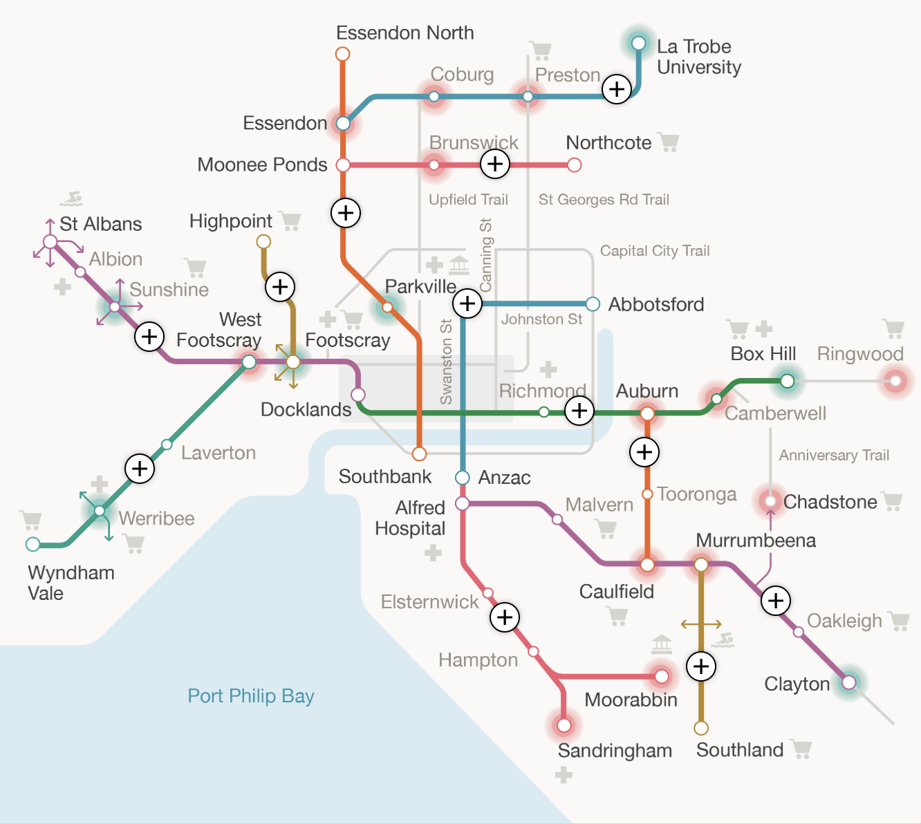 The map of the proposed Strategic Cycle Paths, laid out train-network style