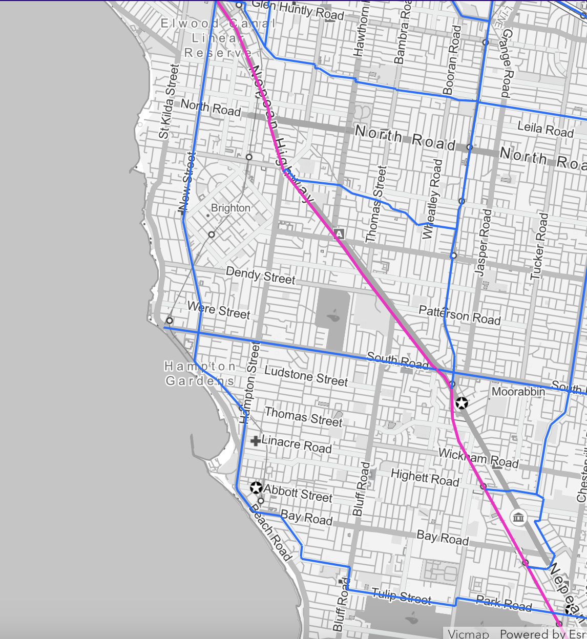 Screenshot of the strategic cycling routes