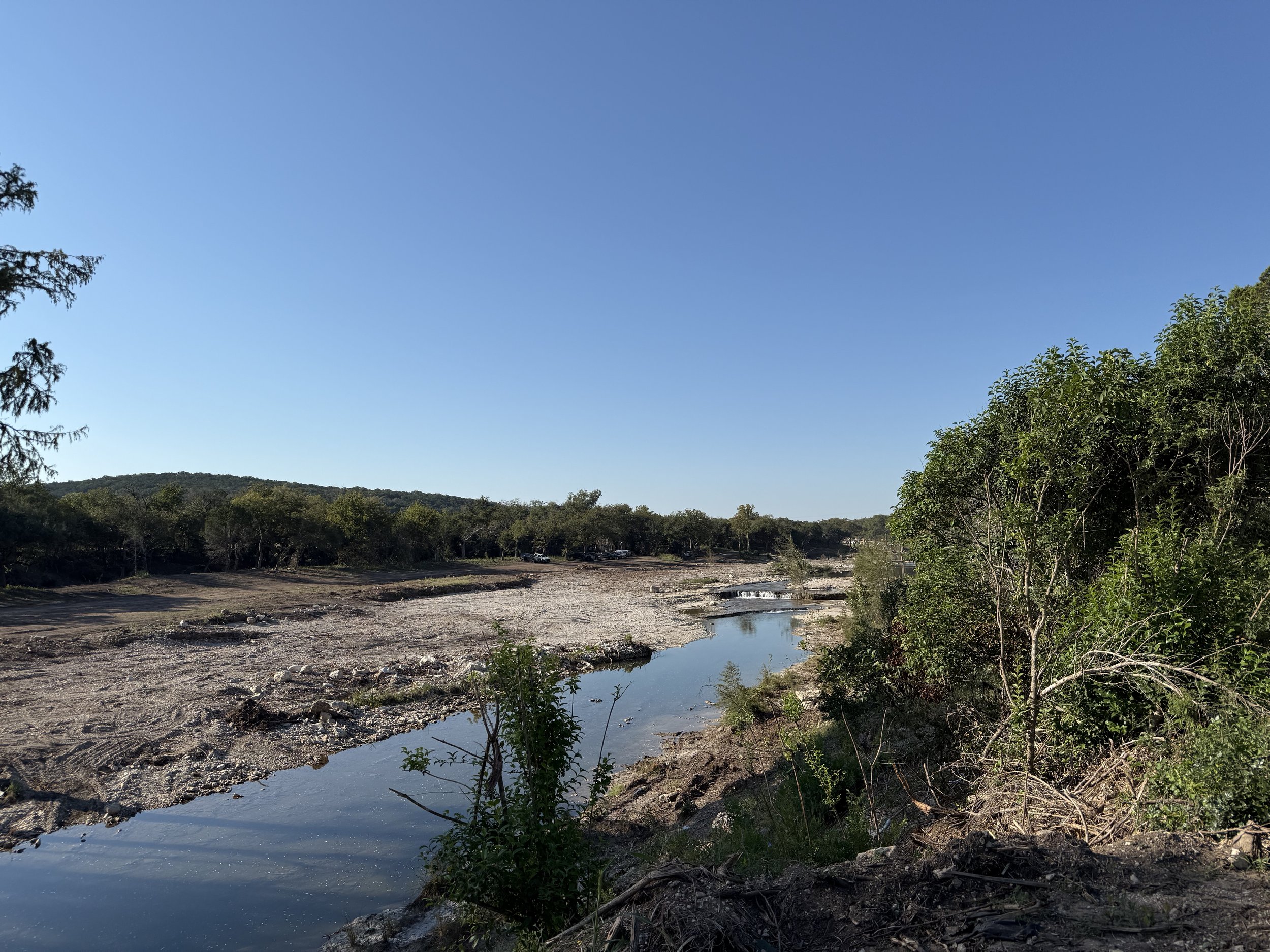 Denuded riverbank at my old swimming hole, Hunt, TX, October 2025