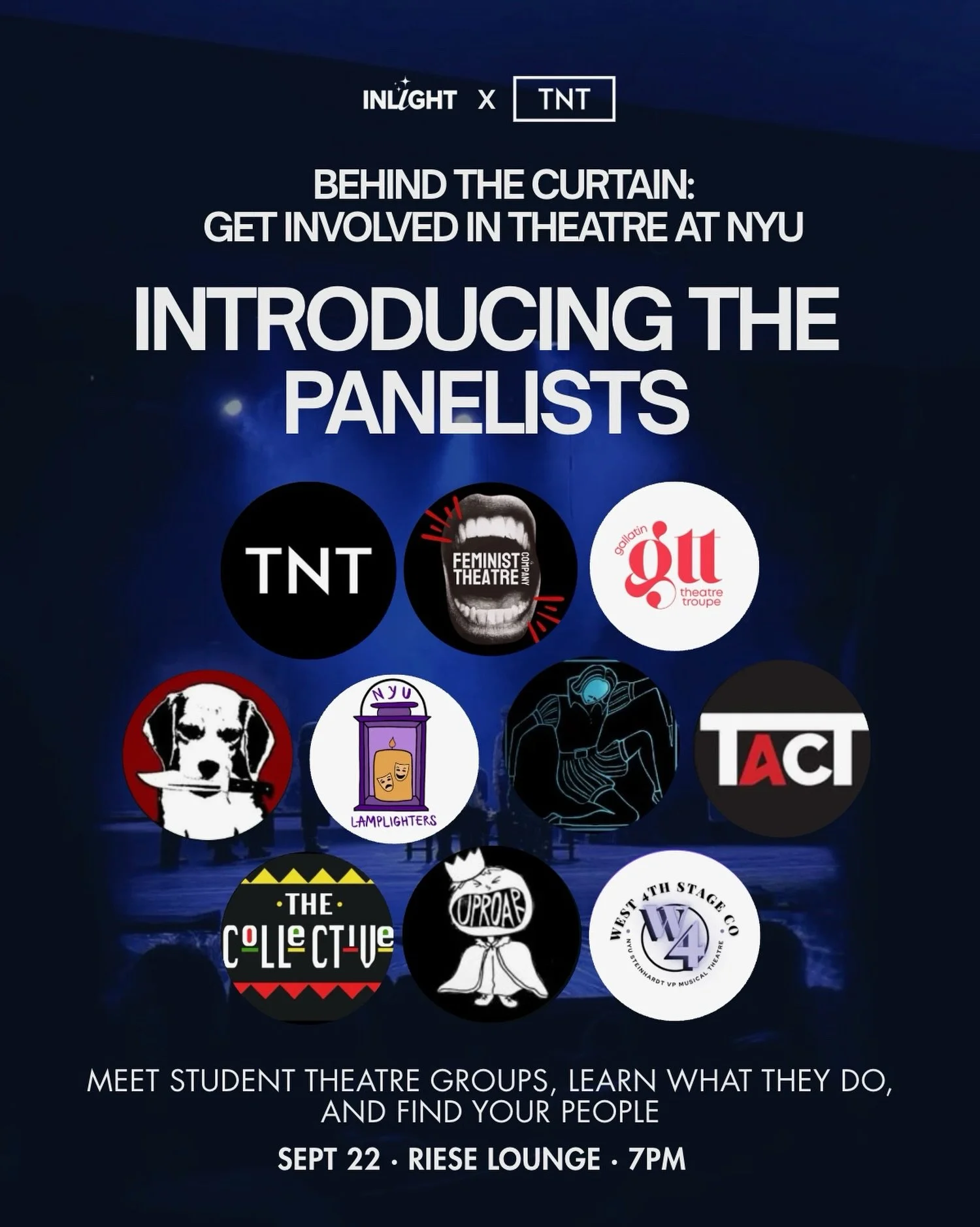 Find your people! Join TNT in collaboration with @inlight.social to meet and learn about student theatre groups on campus. Check the link in our bio for more information!