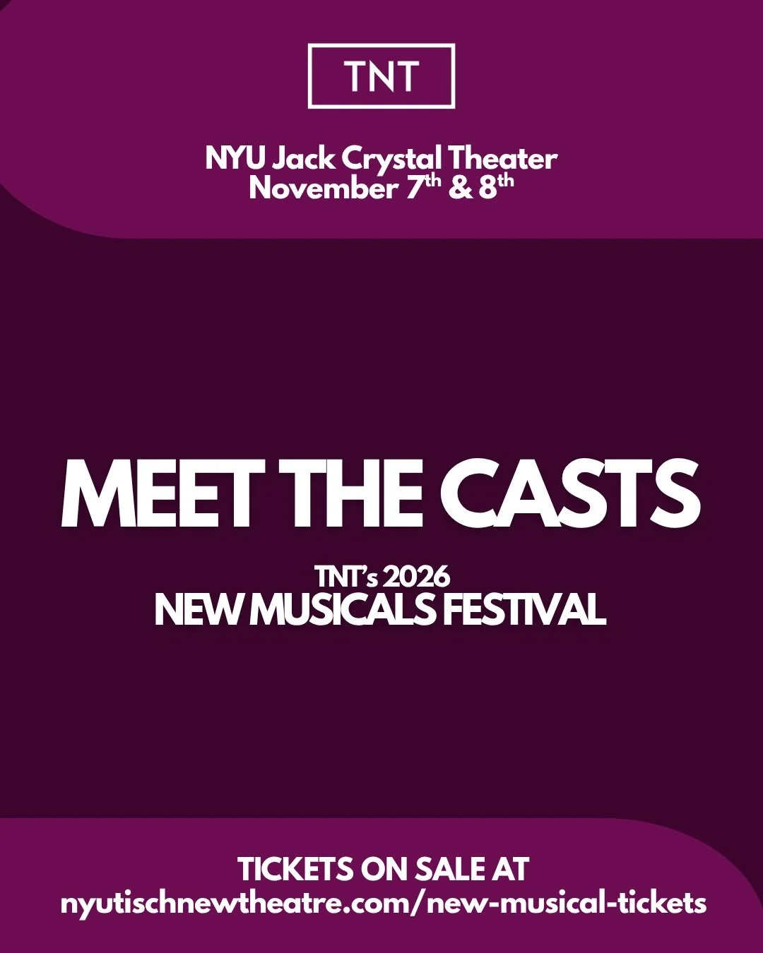 Meet the casts of TNT&rsquo;s 2026 new musicals! Get tickets to see them on November 7th &amp; 8th at nyutischnewtheatre.com/new-musical-tickets or at the link in bio.

#musical #theatre #theatrefestival #nyu #nyutisch