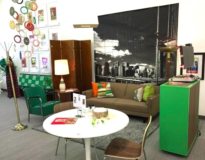 Katie Bassett and Christine Frisk designed and donated this Brooklyn-inspired vignette for Bridging, a local non-profit.