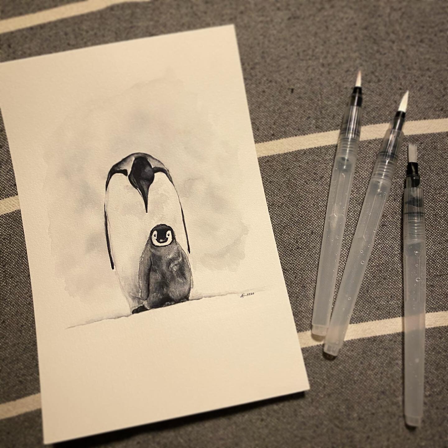 My first experiment with the magic that is the #waterbrushpen! I can&rsquo;t believe it took me this long to try these out.
&bull;
#latergram #penguin #penguinbaby @artezaofficial @winsorandnewton