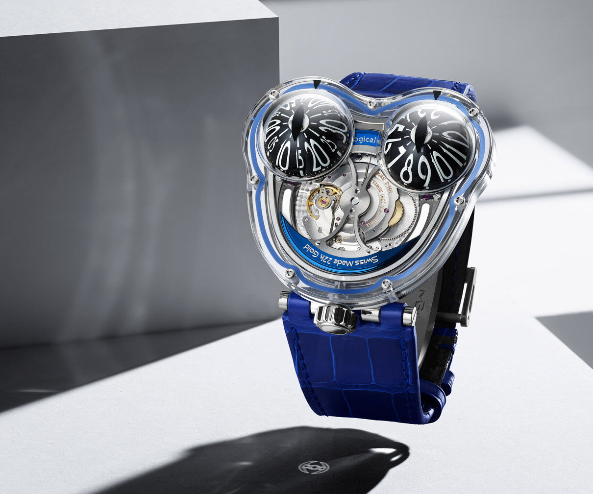 MB&amp;F HM3 Frog X 10th anniversary edition with Rayform technology applied to the crown, reflecting the MB&amp;F battle-axe