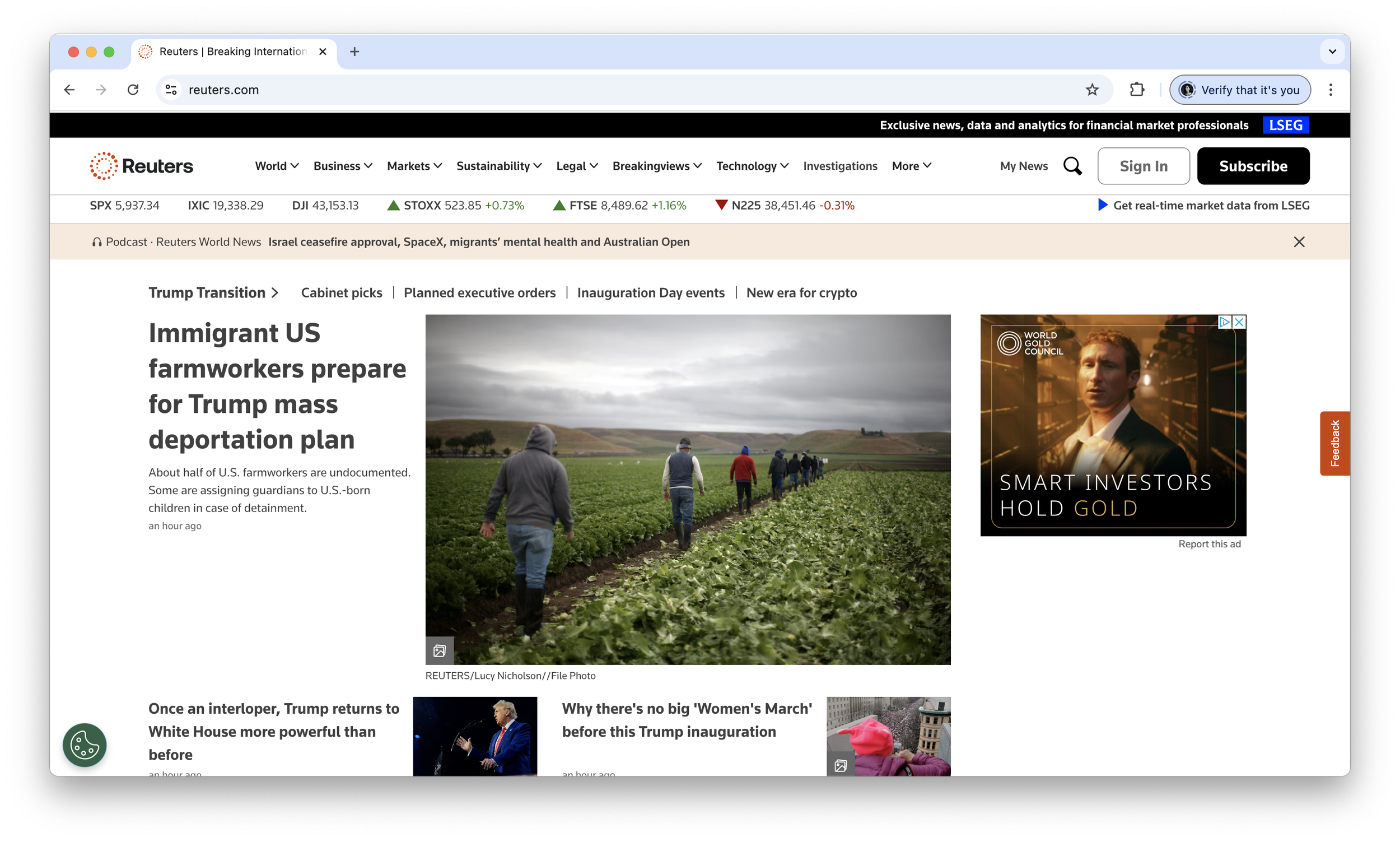 Screen shot of Reuters.com homepage