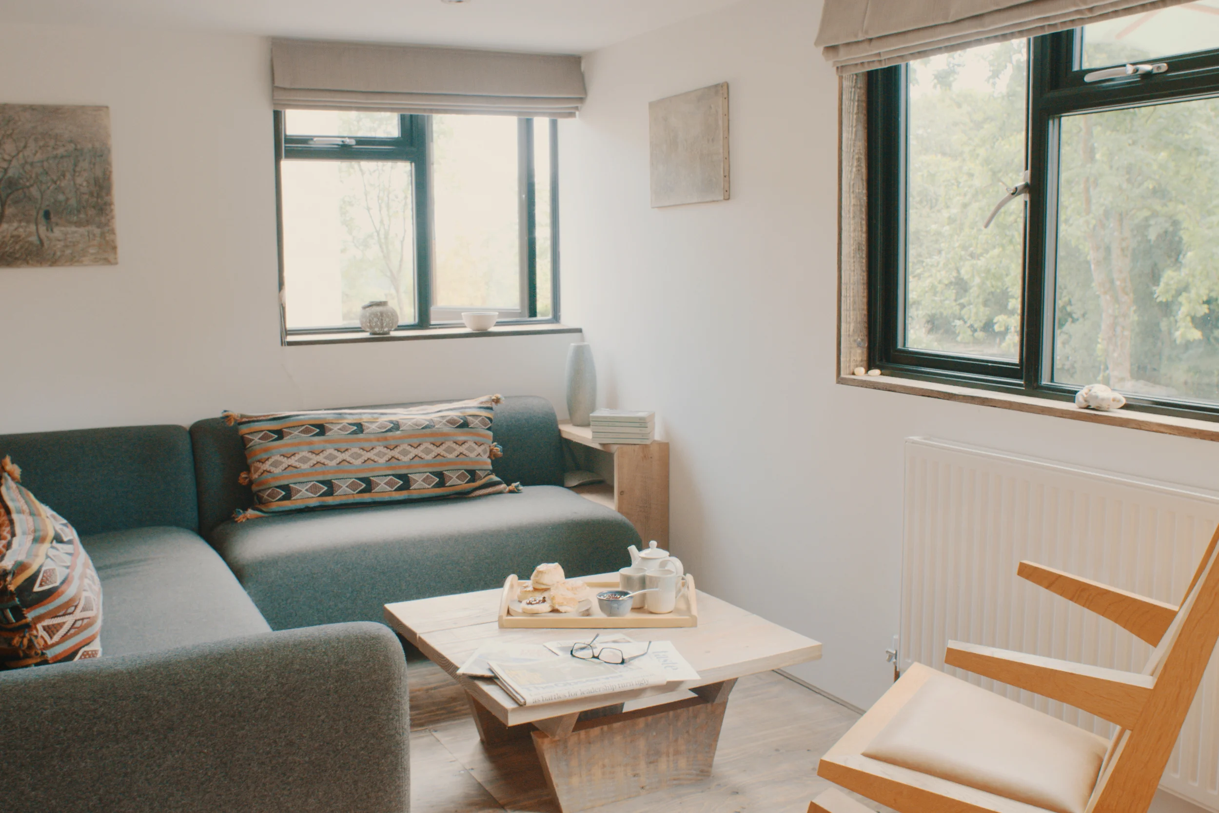 The open plan space showcases bespoke furniture by James Verner