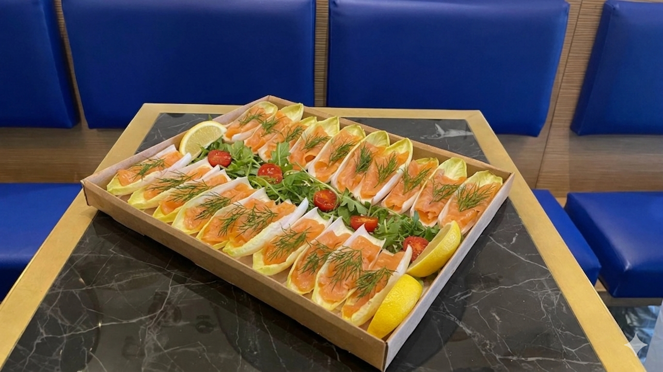 Endives, crème d'artichauts, ricotta, saumon fumé norvégien