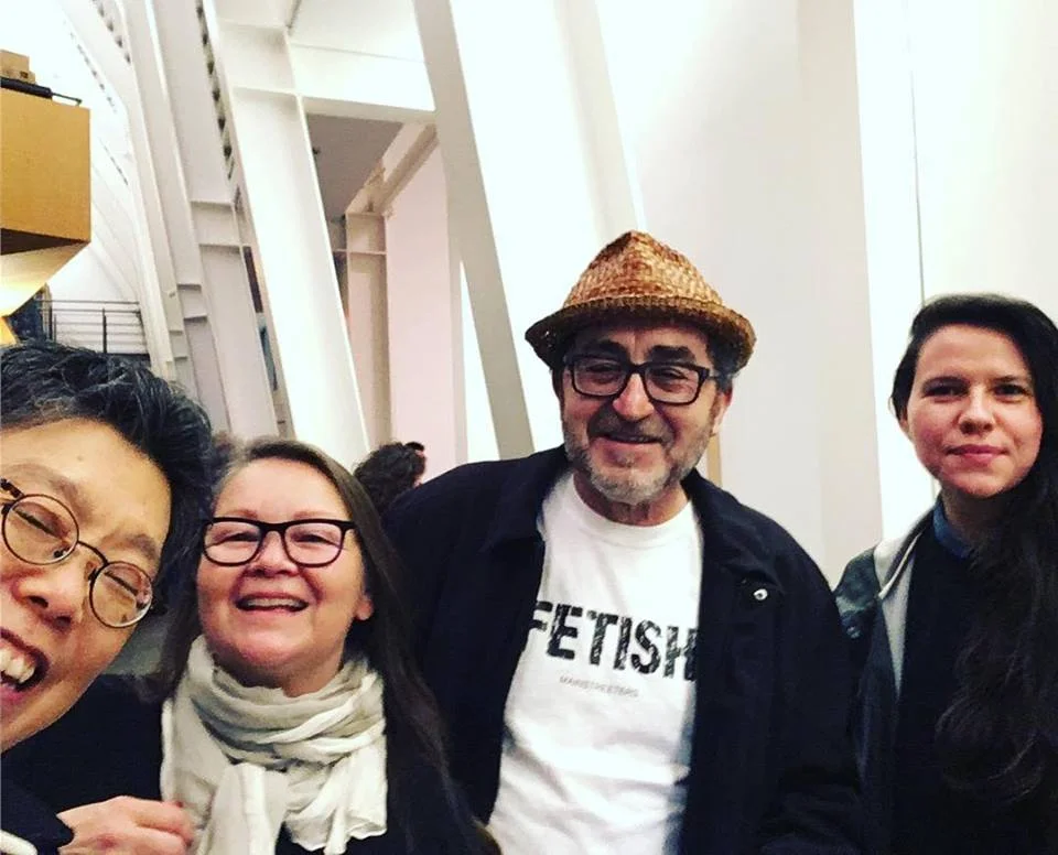 At the opening reception for “Beginning with the Seventies: GLUT” at the Morris and Helen Belkin Gallery, UBC, with Assistant Director Lorna Brown, Director of grunt gallery Glenn Alteen, and artist Anne Riley.