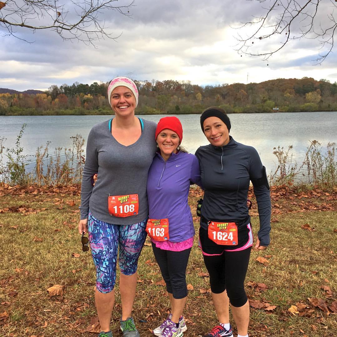 Linda with two of her training partners, Brittany and Kristie, at the Secret City Half Marathon.