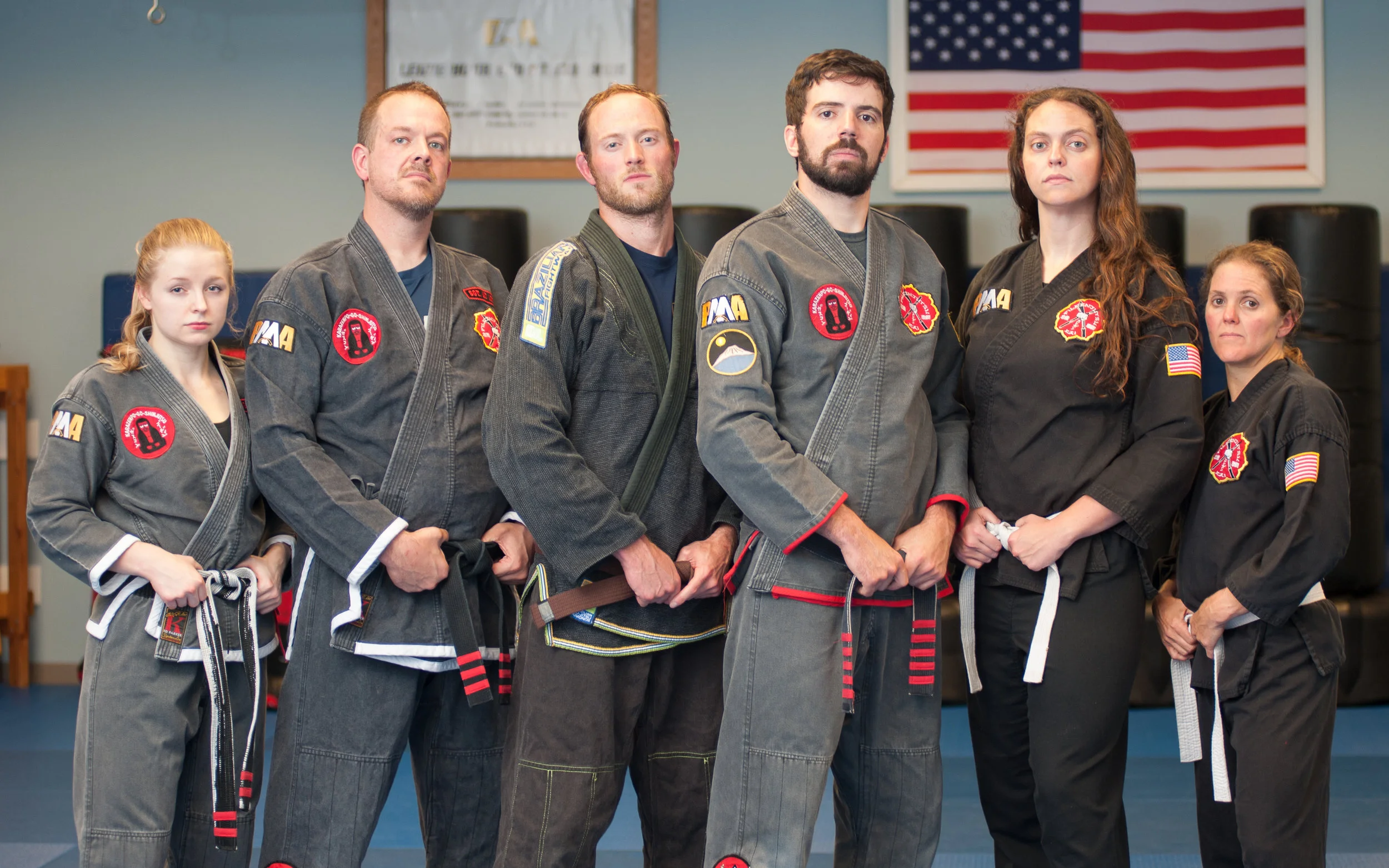 From left to right: Sempai Madelyn Fowler (2nd Degree Black Belt in FILKENJUTSU), SiHing Terry Alcorn (3rd Degree Black Belt in FILKENJUTSU), Sempai Matt Thomas (Brown Belt in FILKENJUTSU), SiFu David Corrigan (5th Degree Black Belt in FILKENJUTSU), Sempai Brittany Corrigan (Black Belt Candidate in FILKENJUTSU), and Sempai Kristie Fox (Black Belt Candidate in FILKENJUTSU). Photo credit to Julio Culiat.