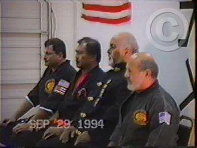 From left to right, SiJo Bruce Corrigan, SiJo Victor Gascon, SiJo Walter Godin, and Professor Nick Cerio at SiJo Bruce's Kenpo school in Virginia, 1994.