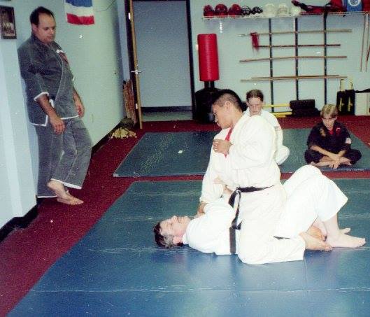 SiJo Bruce Corrigan teaching a Jiu Jitsu class after Kenpo in the early 1990s. At the time, he would fly to California to learn Brazilian Jiu Jitsu from Rorion Gracie as it was not available in many places yet!
