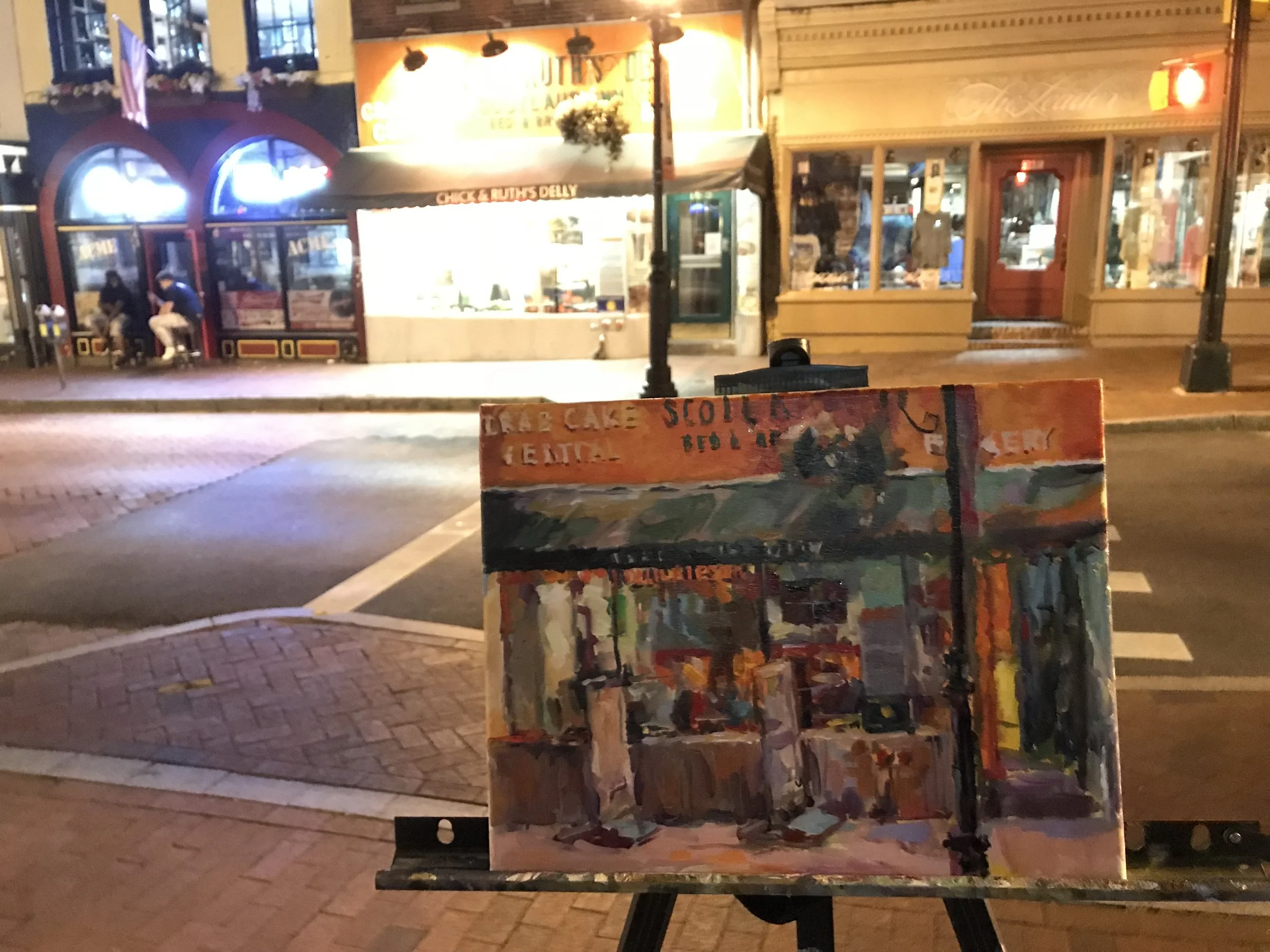 The view from my easel of Chick and Ruth's Delly