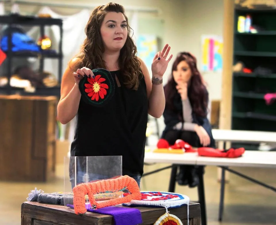 Brianne Beatrice as Kathy and Sarah Bendell as Candace in rehearsal for "Alligator Road" at Greater Boston Stage Company. Photo by Jim Davis.