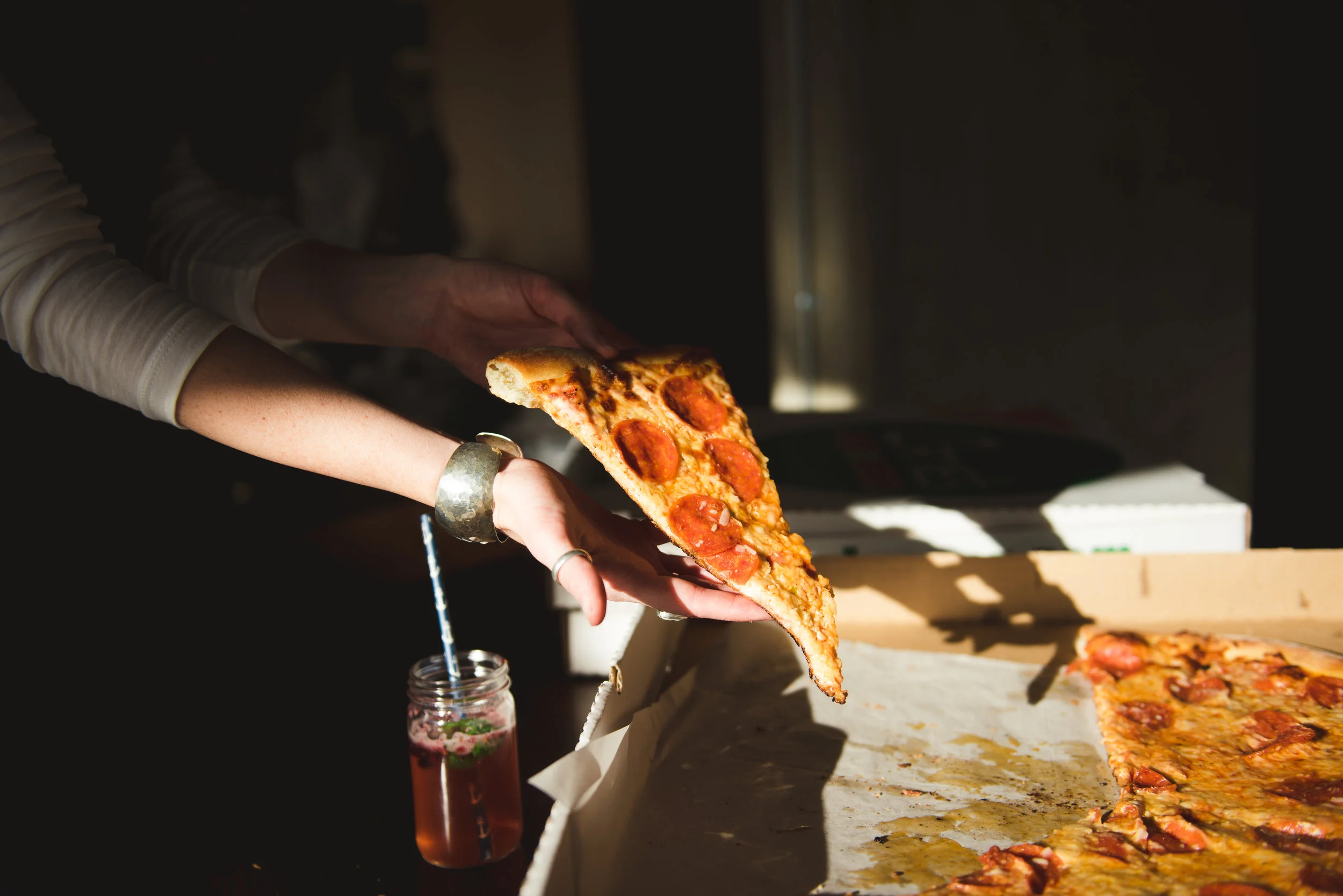 We ate delicious pizza from Ernie's Bar & Pizza . I am pretty sure I ate 5 slices! Yum!