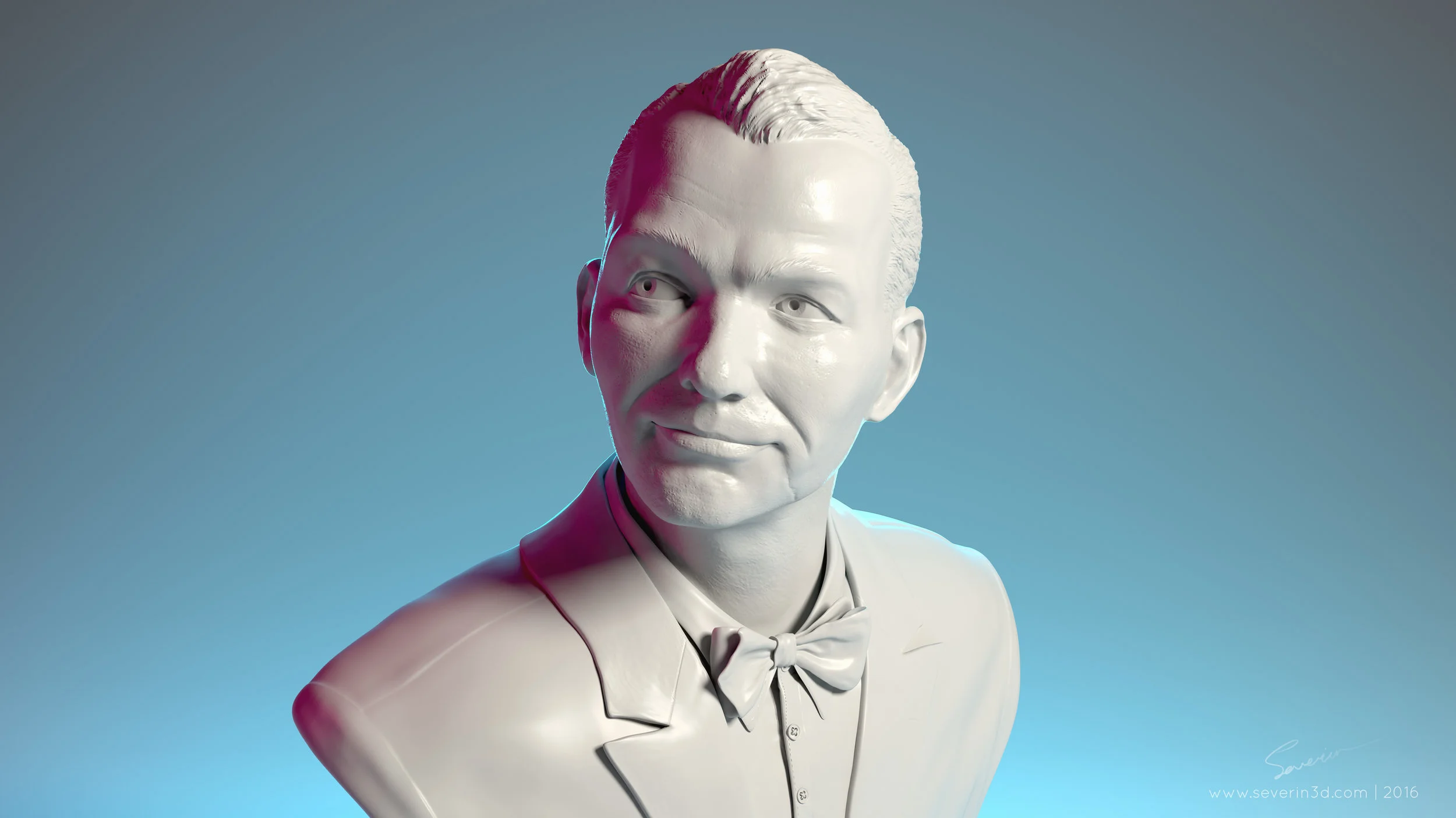Frank Sinatra bust 3d render with signature