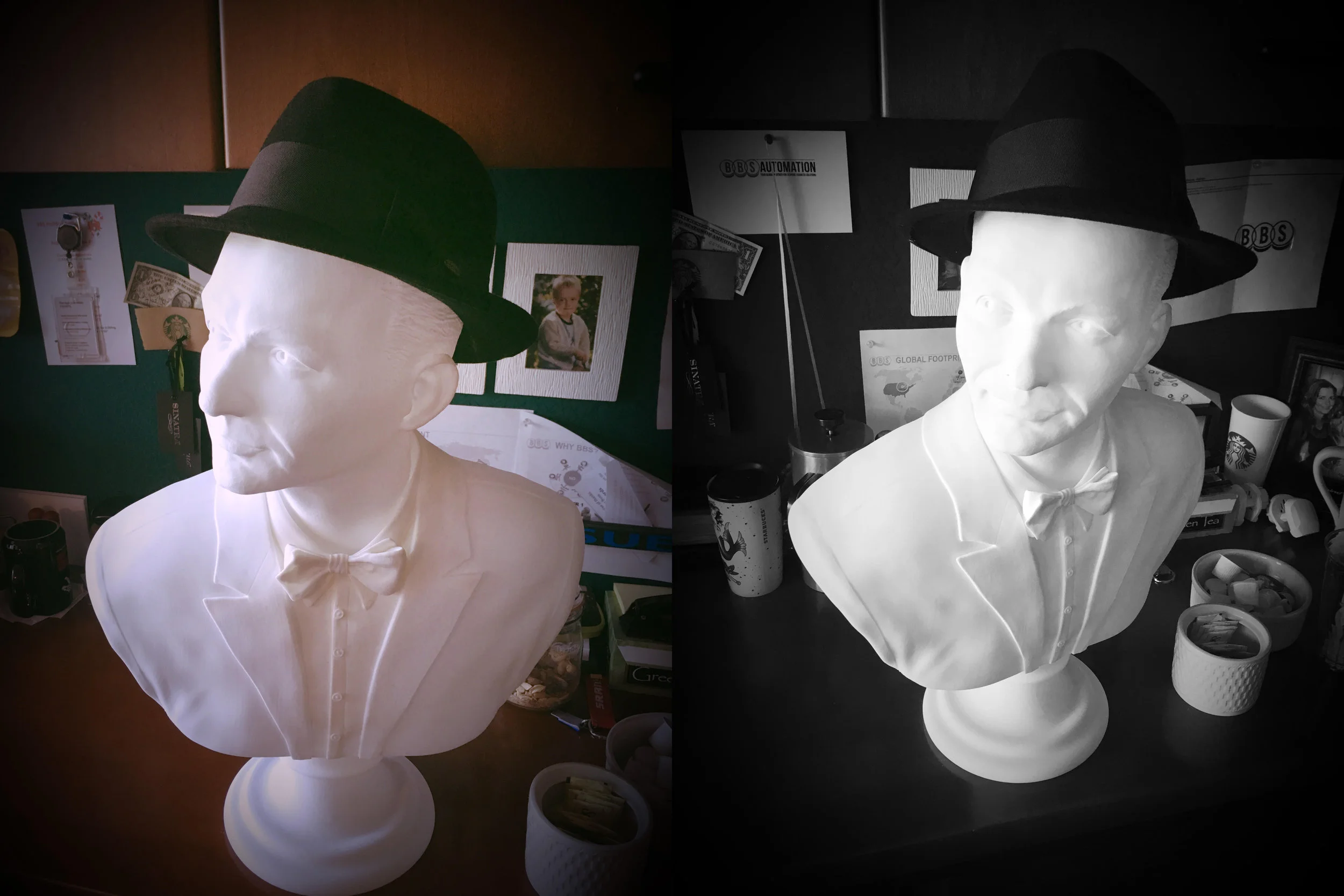 Frank Sinatra 3d printed bust wearing Sinatras's original hat