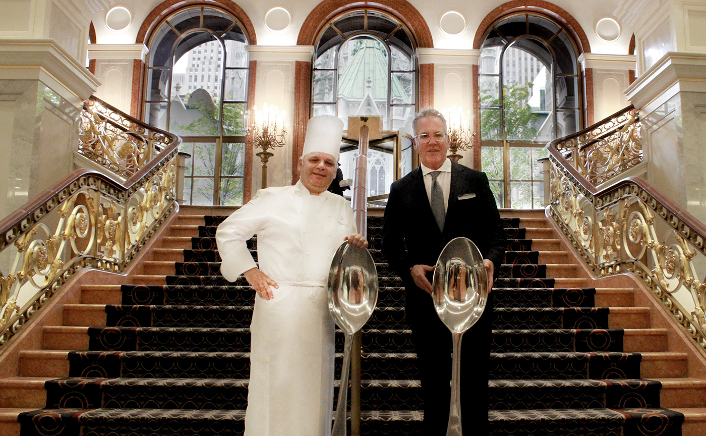 Executive Chef Jaques Sorci standing beside Managing Director John C. Tolbert of the Lotte New York Palace Hotel.