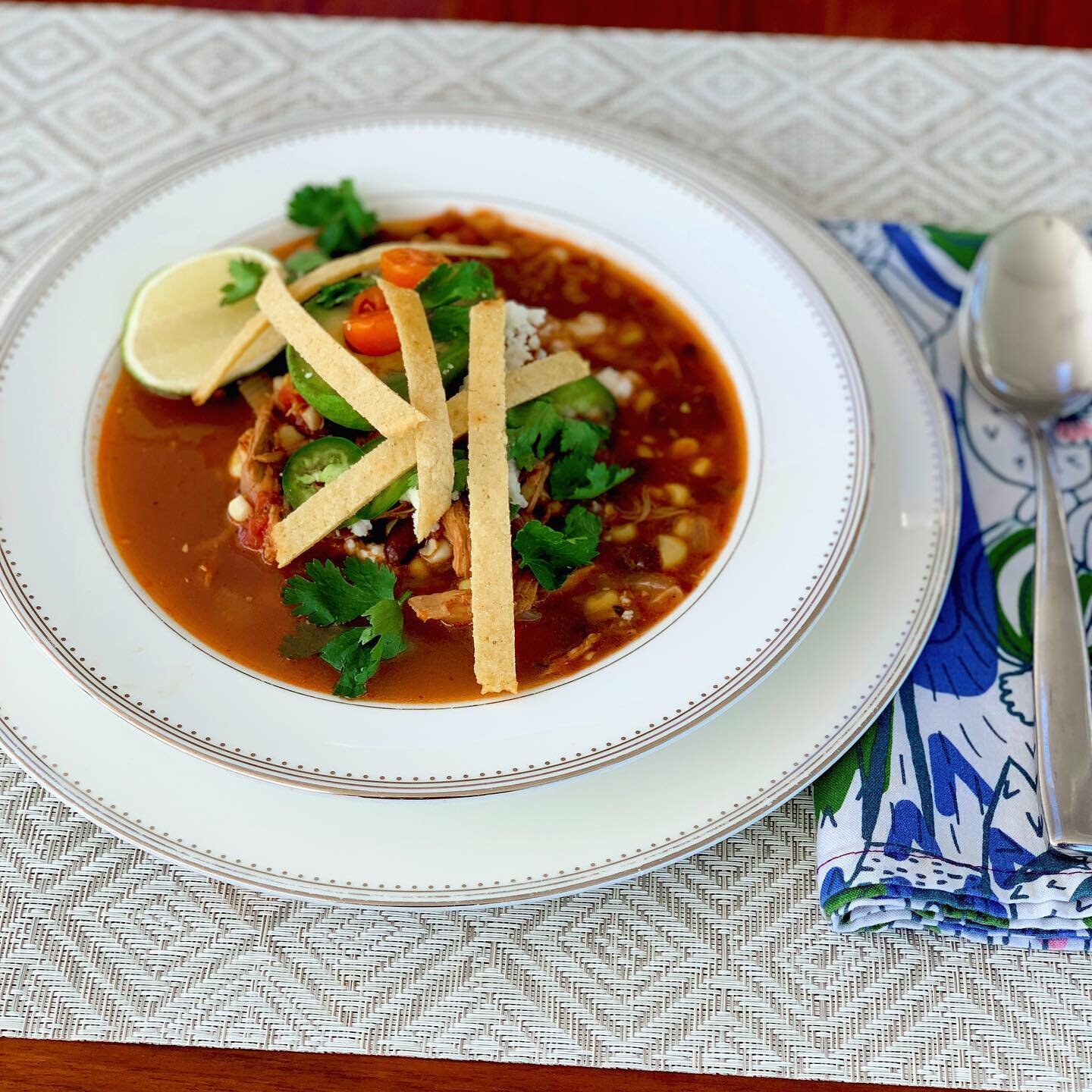 Reprising a favorite from when Graham and Kristiann started dating&hellip;we&rsquo;ve learned some new tricks since then.

Smoked chicken tortilla soup // roasted tomato-ancho broth // cotija // crispy tortilla strips // fresh lime + cilantro