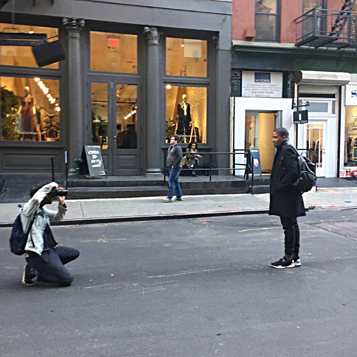 Satchell being shot for the WGSN style blog on the streets of Manhattan.