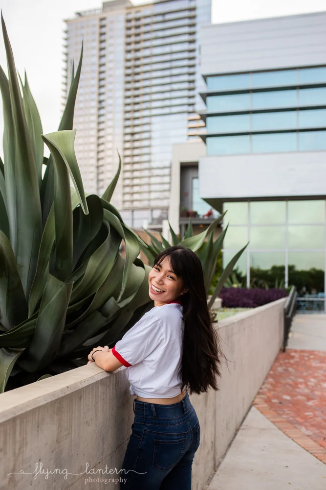 Girl smiling and laughing portrait in austin, txat seaholm district