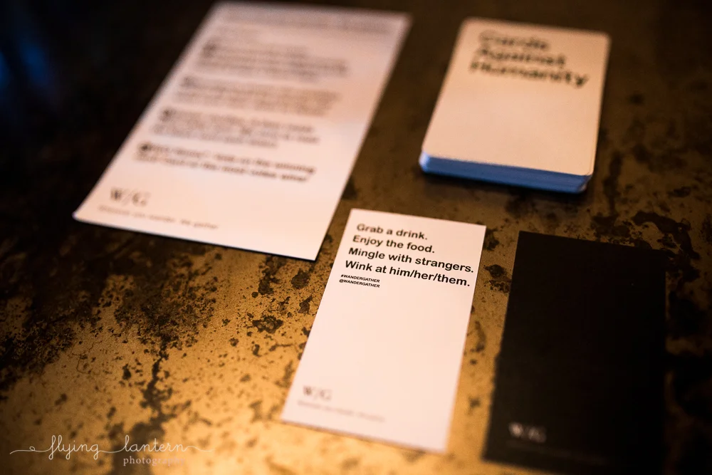 Custom Cards Against Humanity white card for Wander/Gather event at Native Hostel. Photo by Erin Reas of Flying Lantern Photography.