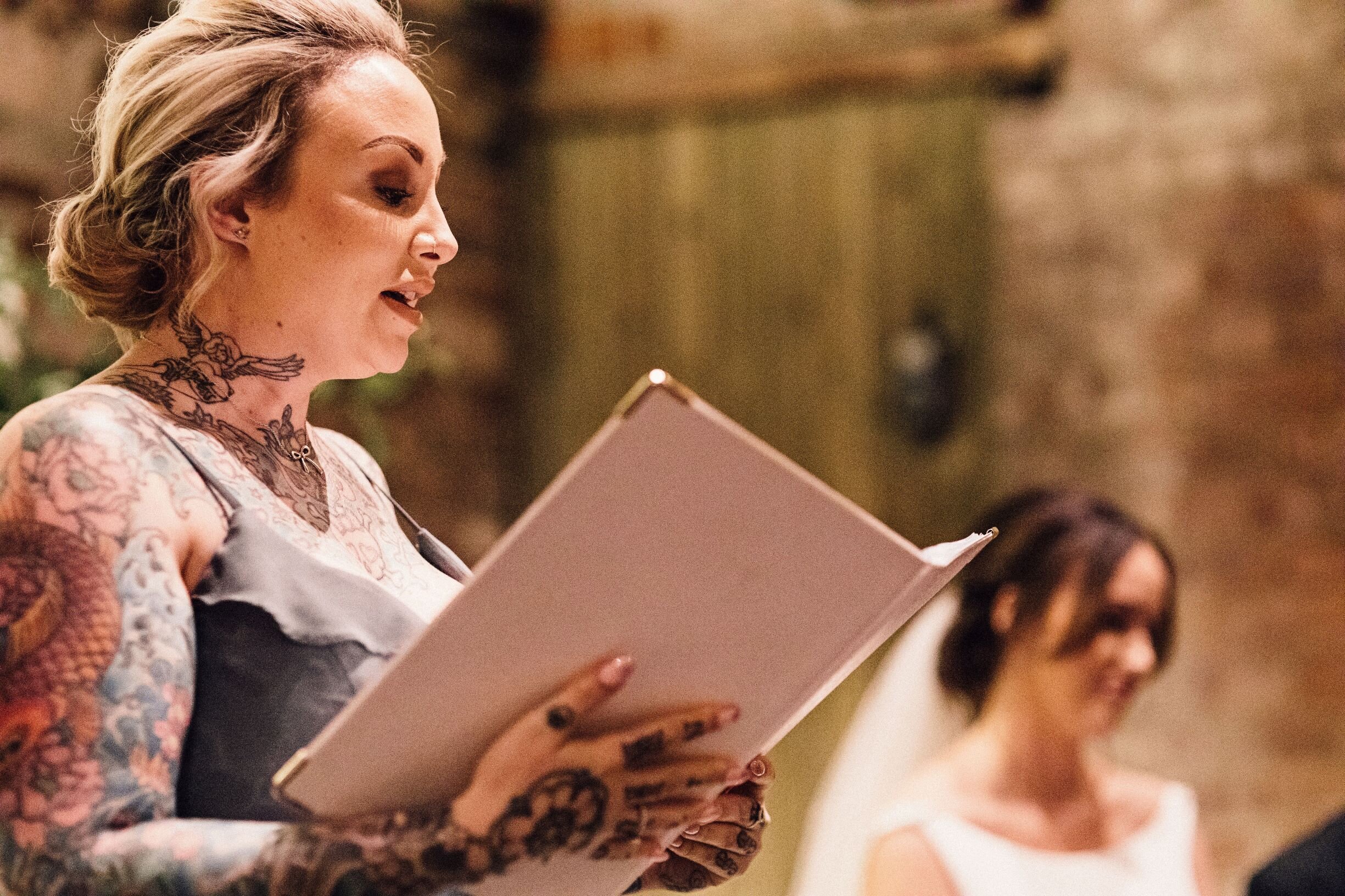 Rachel's bridesmaid delivers a heartfelt reading. Photo samueldocker.co.uk.jpg
