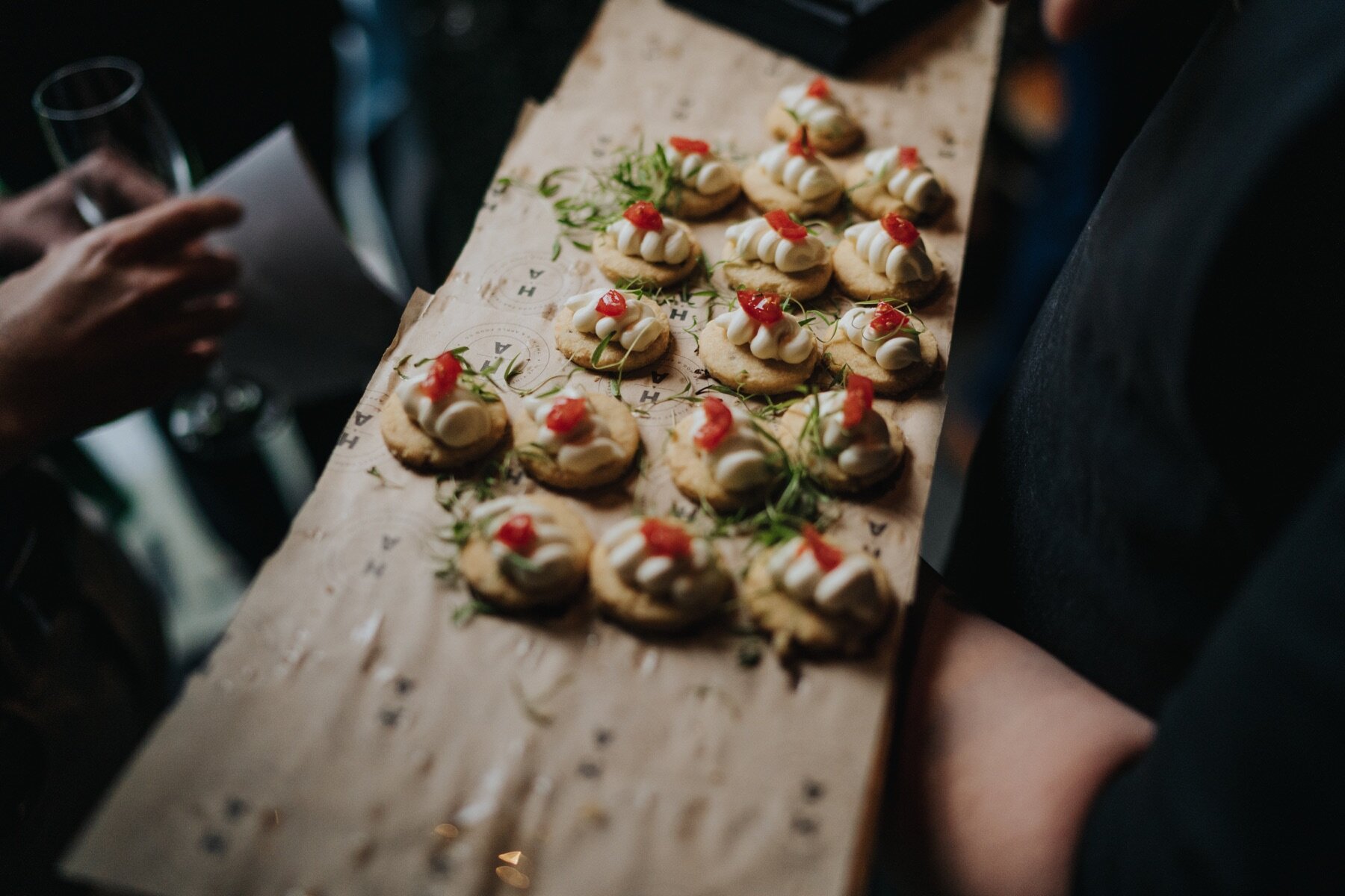 Tasty morsels by H&A to keep guests going through the drinks reception. Photo by bloomweddings.co.uk.jpg