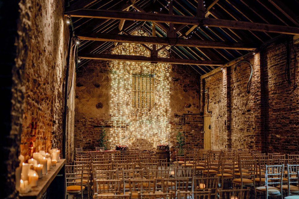 The Normans wedding venue fairy lights ceremony barn. Hamish Irvine.jpg