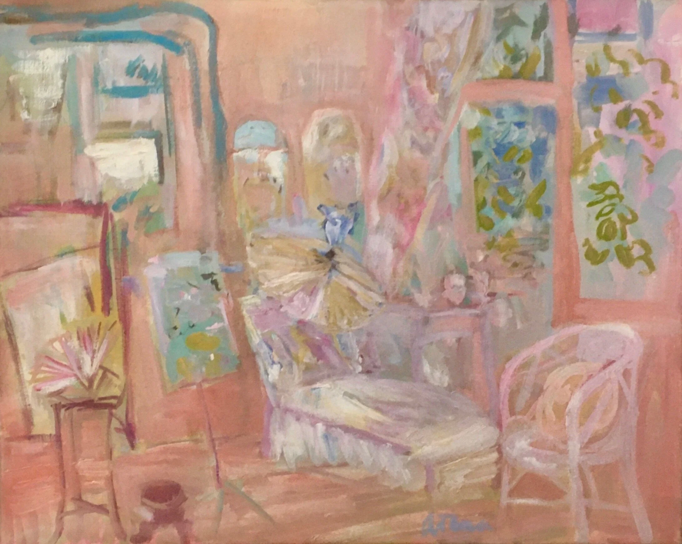 Painting of sunroom, pink