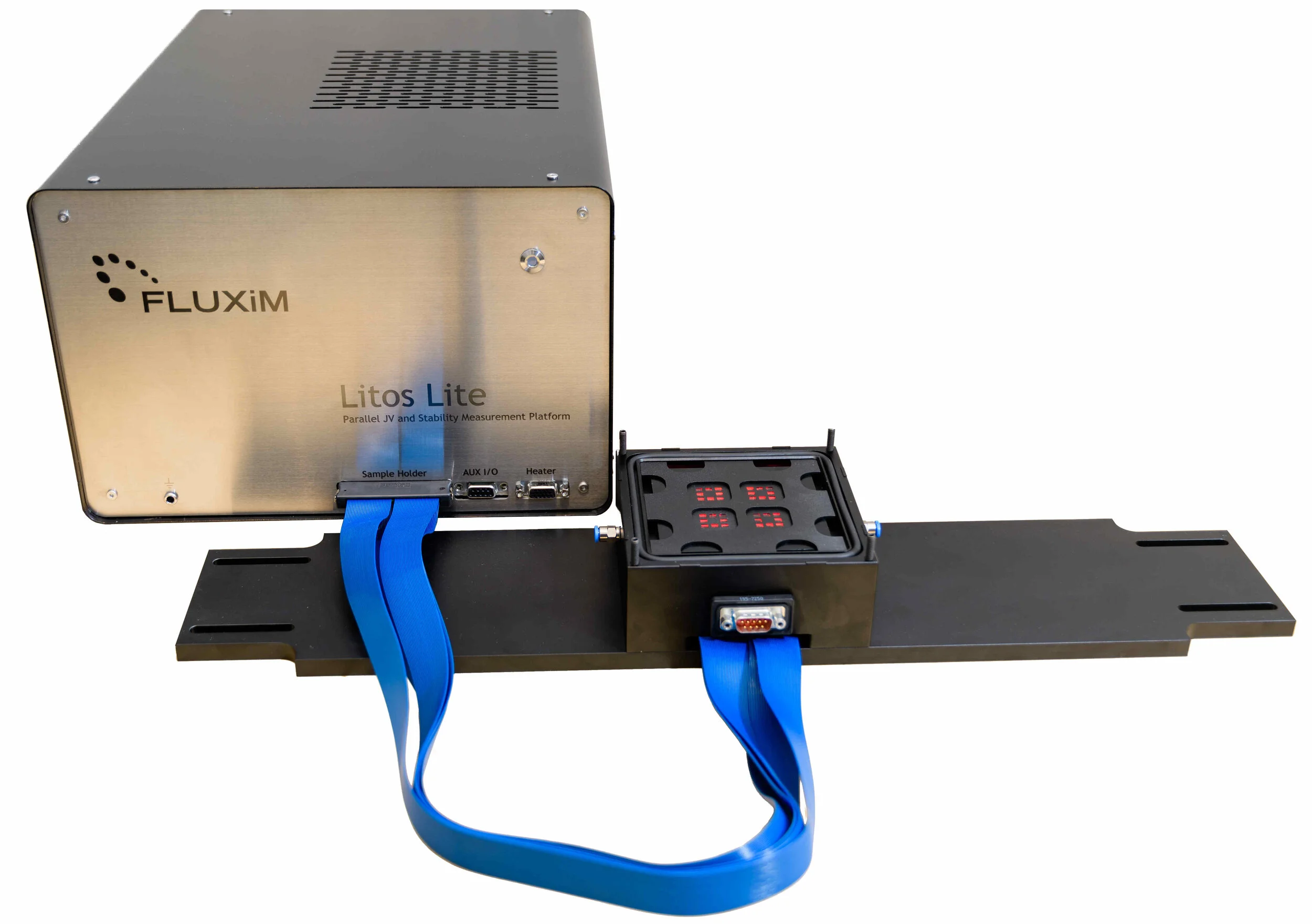 parallel jv and stressing of perovskite solar cells. solar simulator is available