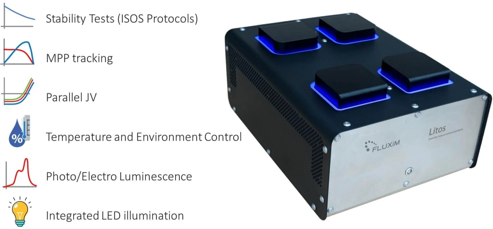 solar cell and LED lifetime measurement system. Stess-test analyis of oleds and solar cells
