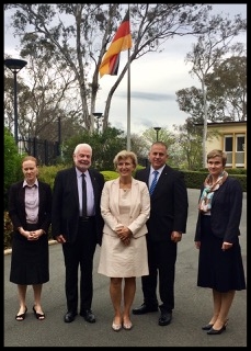 Ken Mulligan (second from right), Managing Director of YWAM Medical Ships visited the German Ambassador Dr. Anna Prinz (centre) to discuss ways the German Embassy and YWAM can work together to bring aid to PNG.