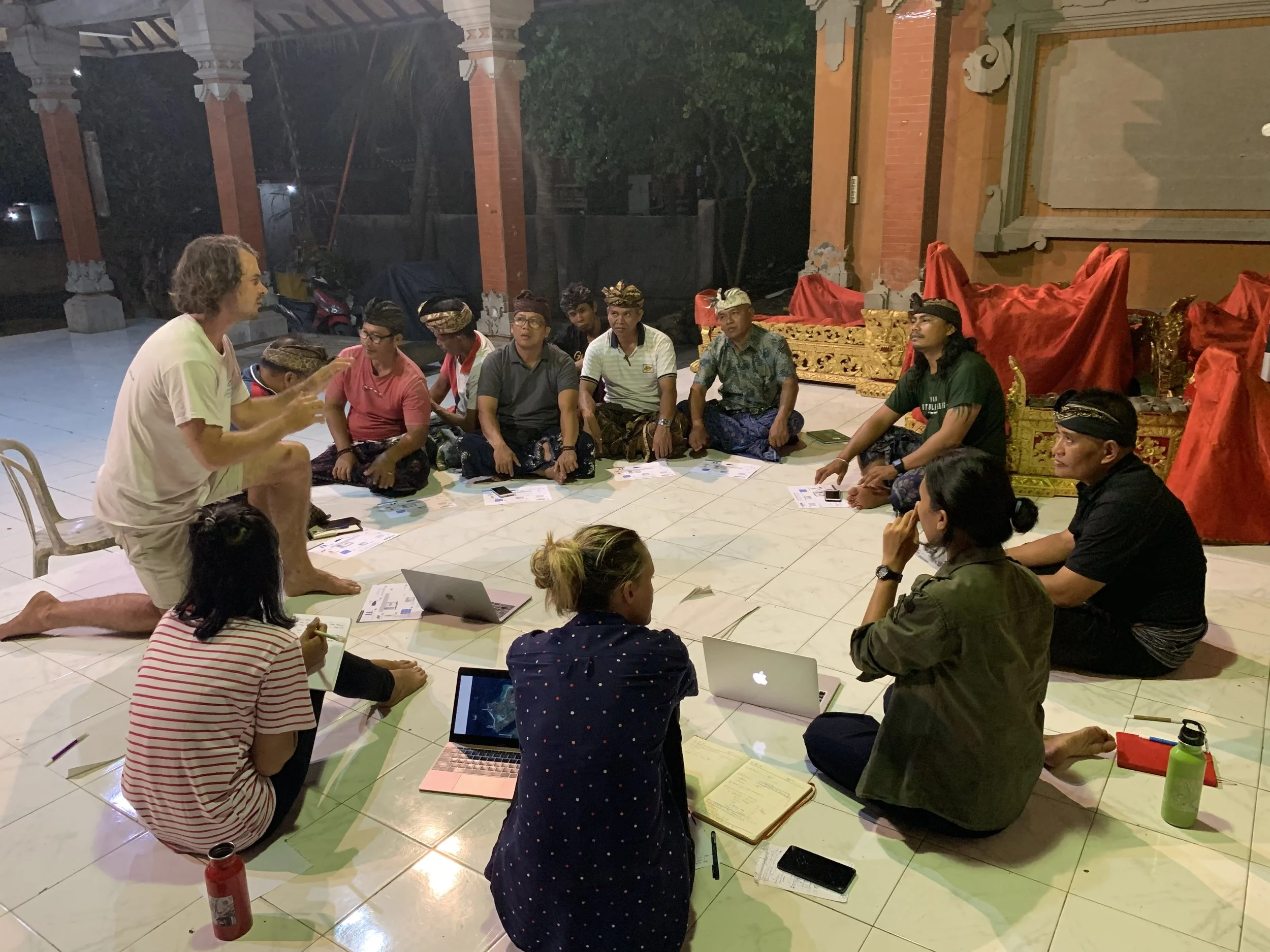 Surfrider Foundation and Bottle for Bottle conducting a community consultation with the Village Leaders of Nusa Lembongan in Indonesia