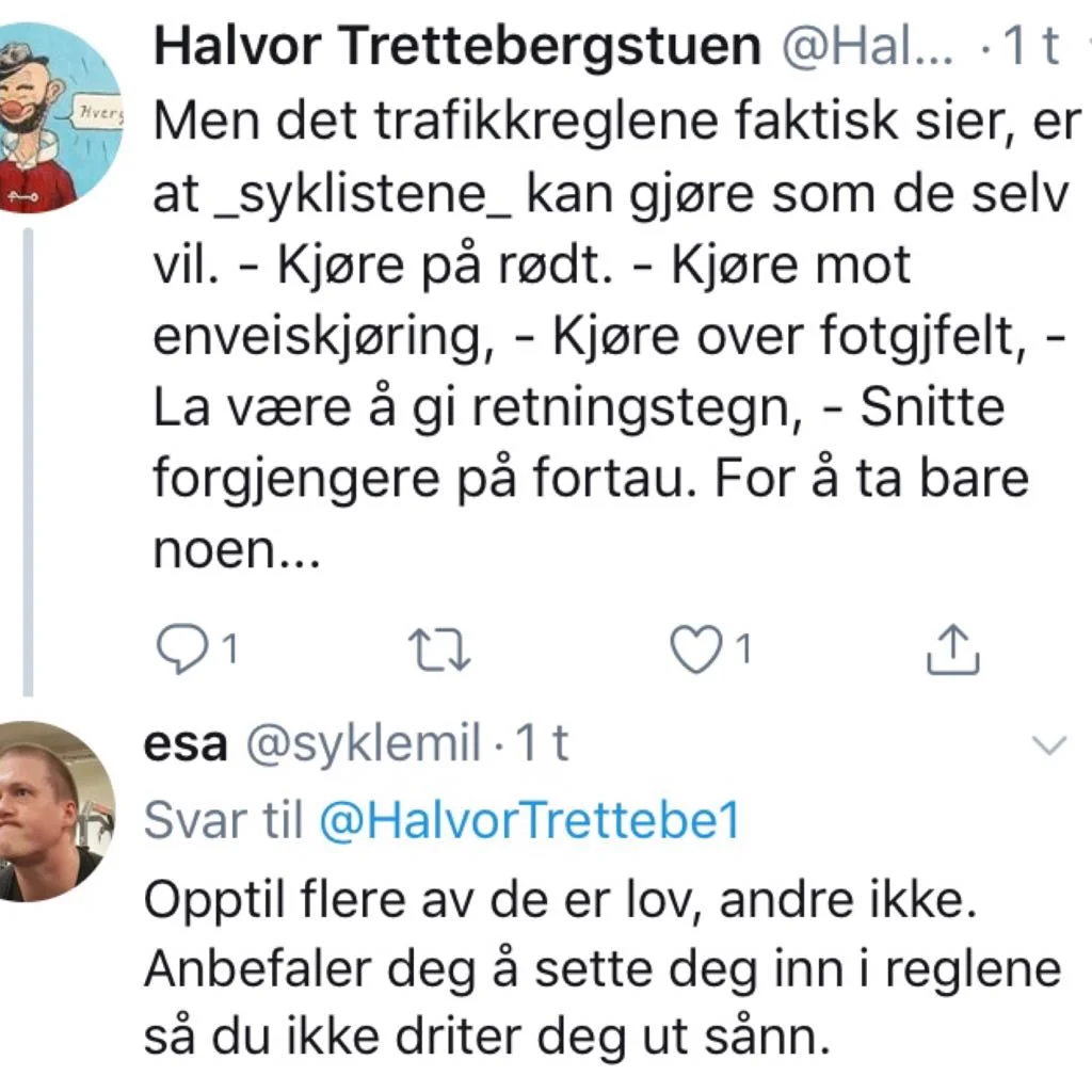 Her svarer politiker Alnæs en velger på Twitter.