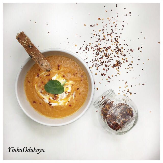 Photo: Dish by Yinka Odukoya (Sweet potato and carrot soup topped with creme fraiche and crushed chilli)
