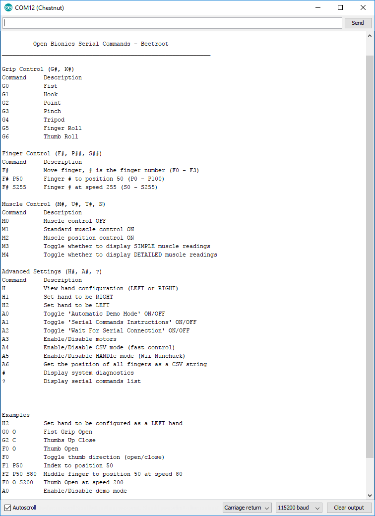 Enter '?' to view the list of serial commands