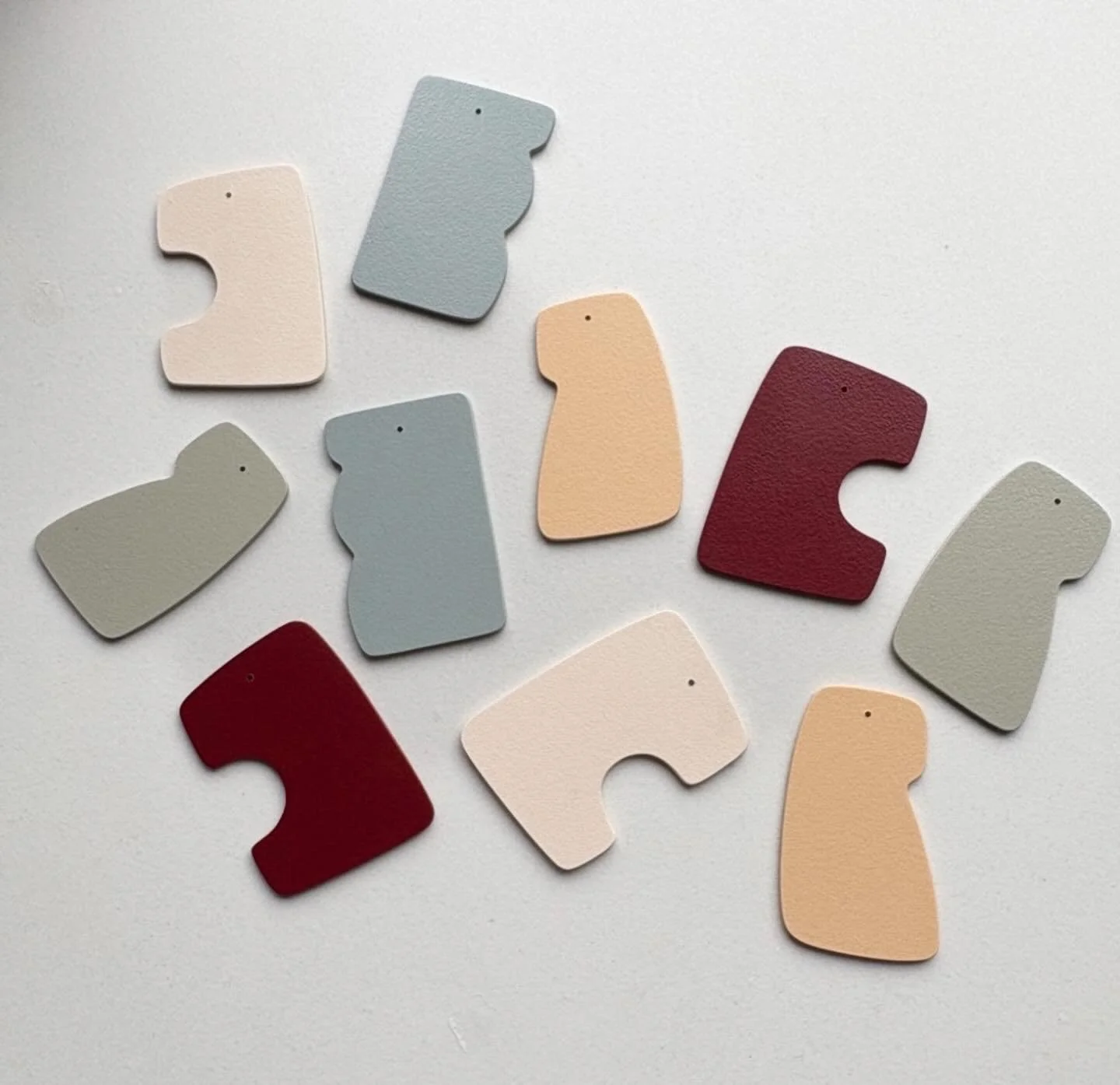 A glimpse of some colourful Still Life earrings currently in progress, made from vintage Formica. A few of these pieces are one-of-a-kind and can&rsquo;t be made again.

They&rsquo;ll be available (and more!) at @teagreenevents at the Burrell Collect