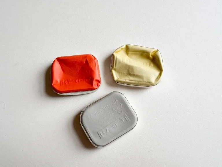DIP 〰️ (The last of my silly new makes on this theme for now) This playful series of brooches explores discarded packaging - taking their shapes from found sauce pots collected on the street, each one cast in Jesmonite and set in silver. The forms pr