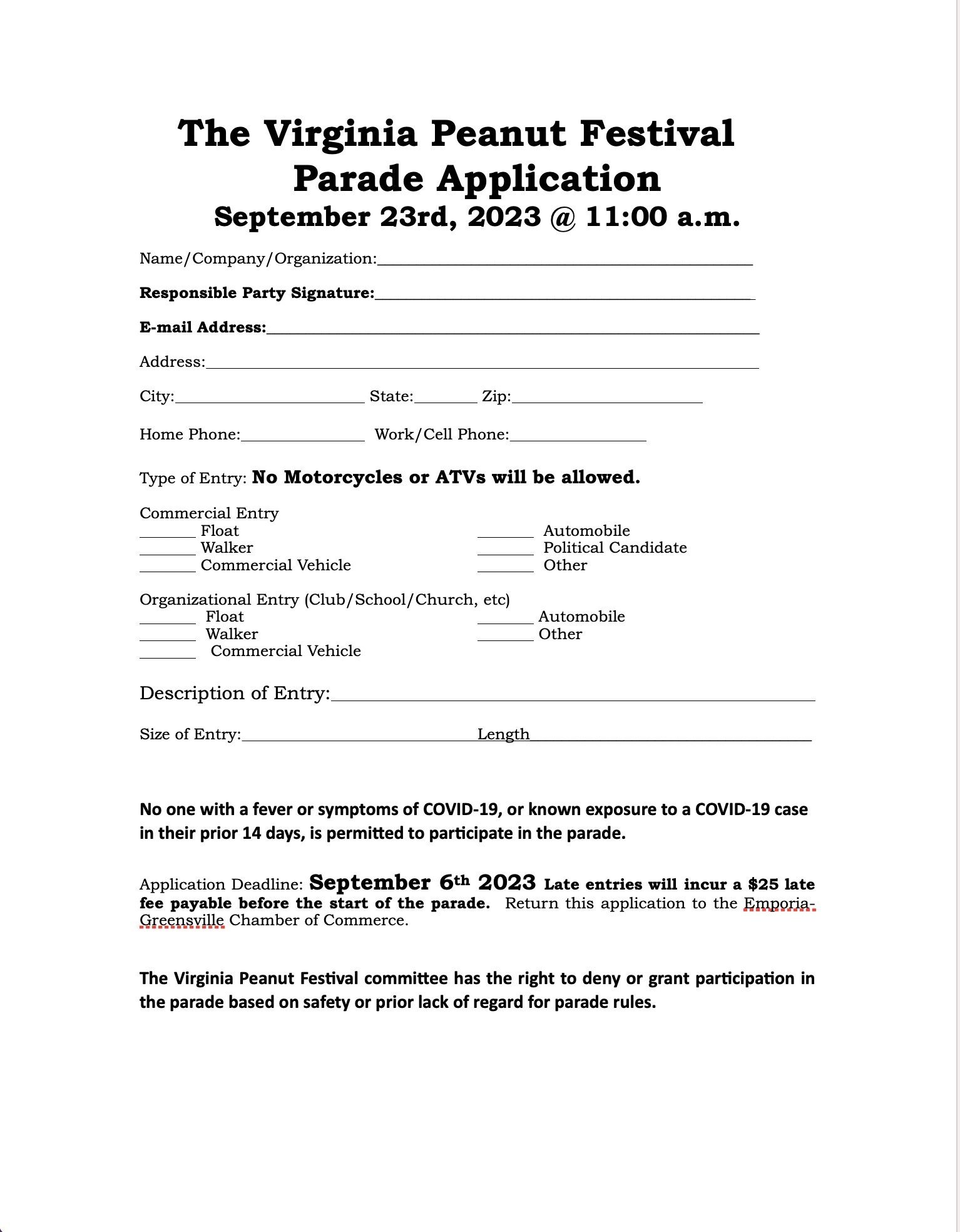 2023 VPF Parade Application
