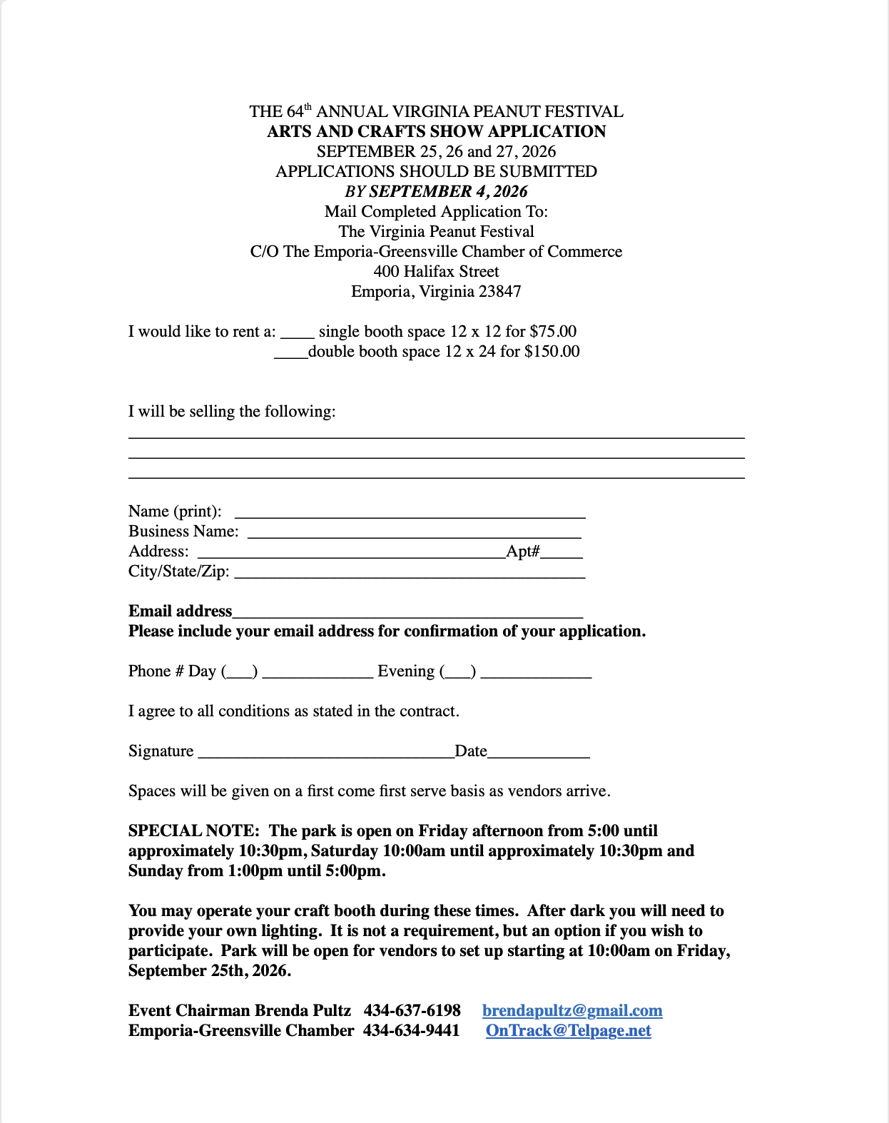 2026 VPF CRAFT APPLICATION