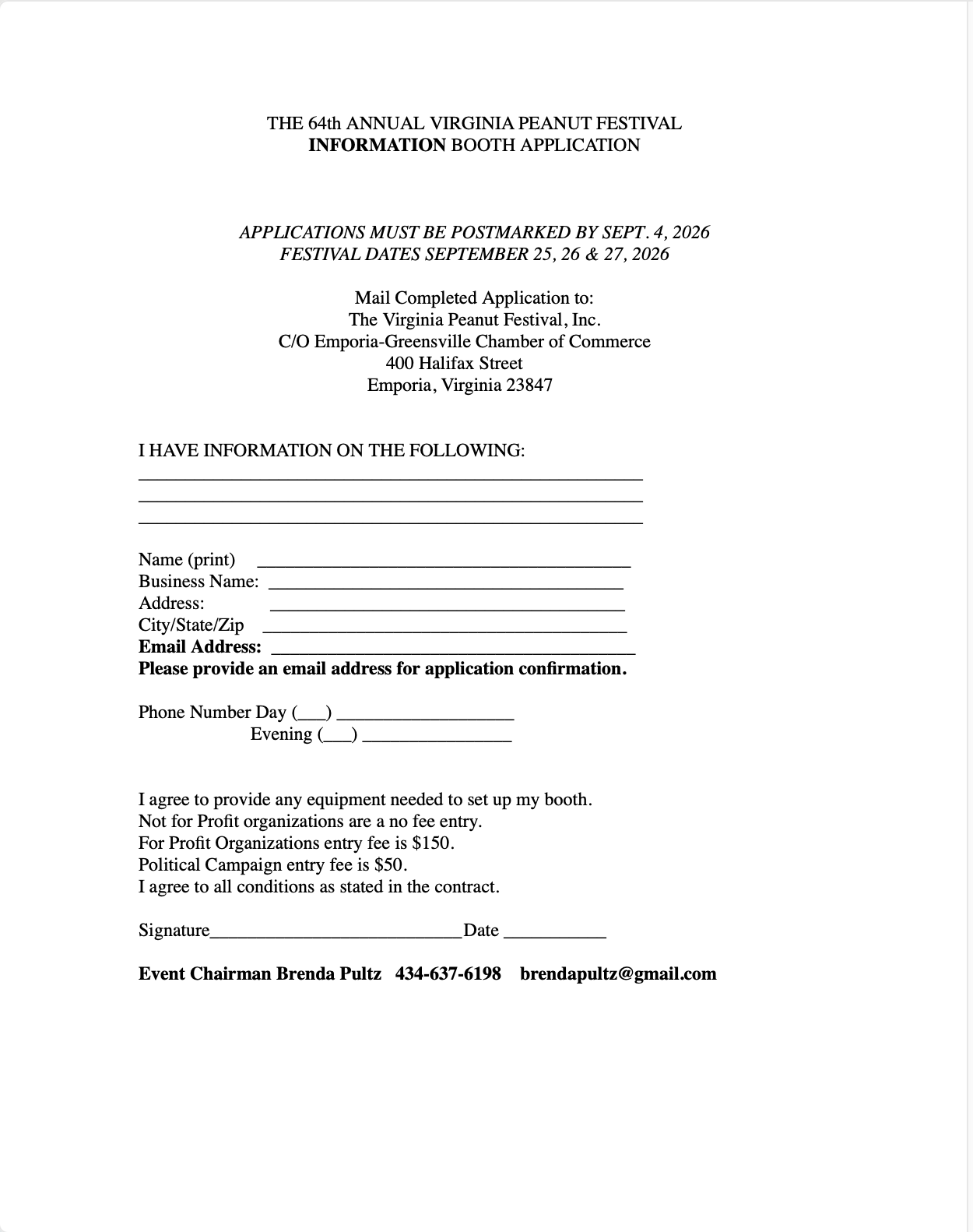 2026 VPF Information Booth Application