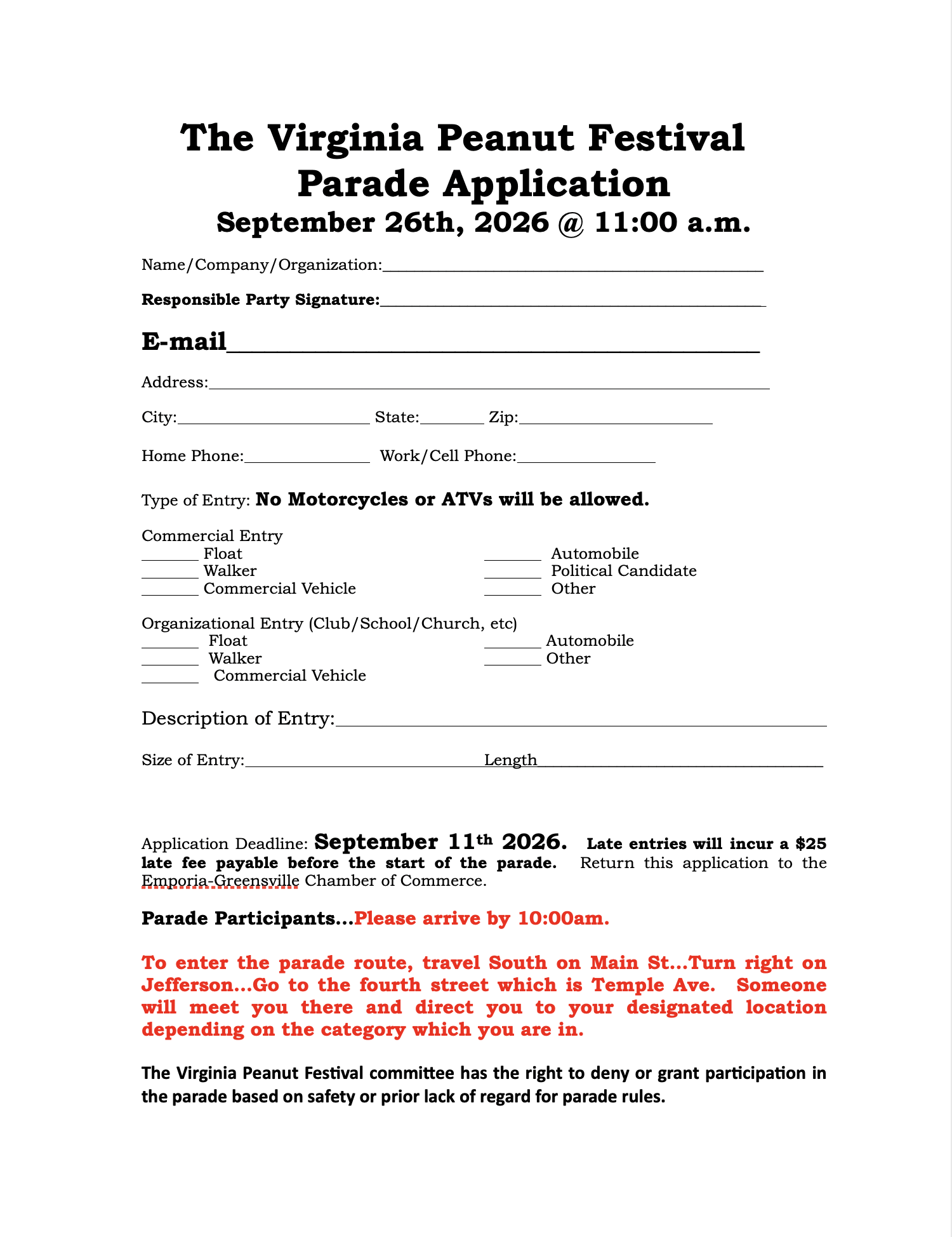 2026 VPF Parade Application
