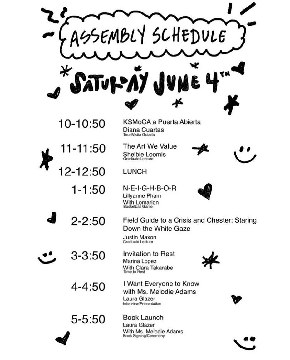 Saturday, June 4 schedule. Join us from 10:00 - 6:00 for a full day of socially engaged art created in collaboration with @psuartandsocialpractice students and @ksmoca artists. 

Check out a detailed schedule online - link in bio. 

Thank you to the 