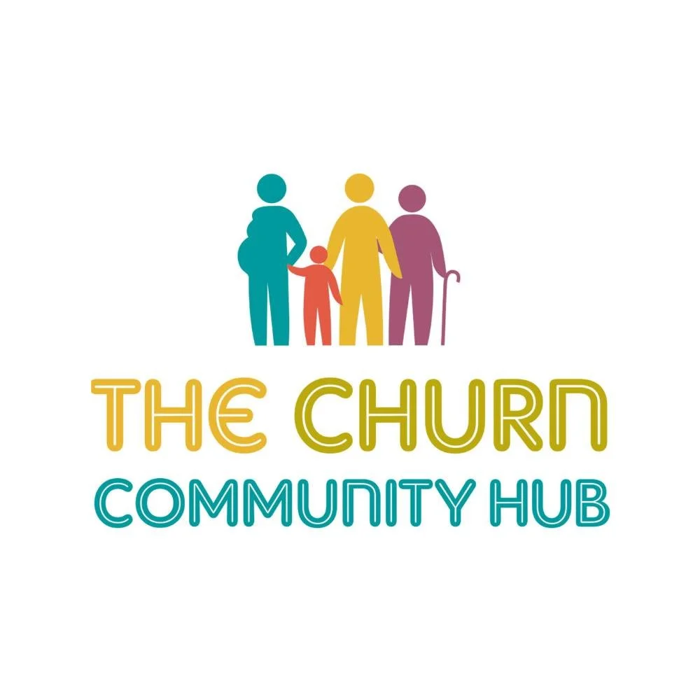 Logo for The Churn Project with the tagline 'Support in your community' in colorful text.