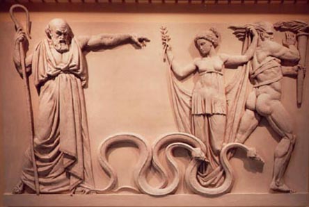 Ancient artwork depicting an alpha-male telling a mamba to get lost and stop messing with his girl. Or it's Saint Patrick - art historians around the world still debate this - no way to know for sure.
